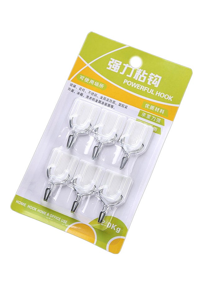 6-Piece Adhesive Hook White 45 x 24mm