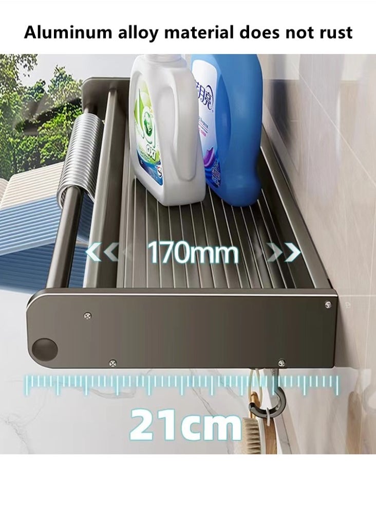 1-Piece Bathroom Laundry Washing Machine Shelf Rack And Hooks And Towel Rack Grey Aluminum Alloy 50x17x5.5 cm