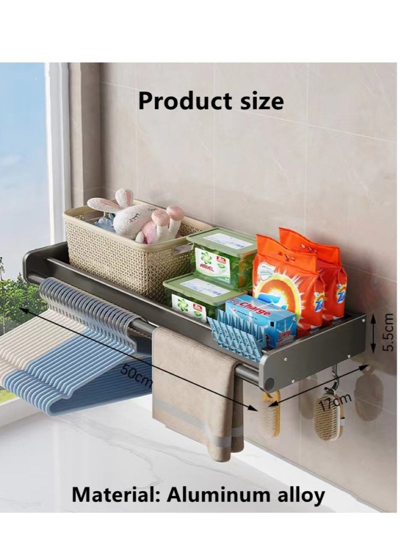 1-Piece Bathroom Laundry Washing Machine Shelf Rack And Hooks And Towel Rack Grey Aluminum Alloy 50x17x5.5 cm