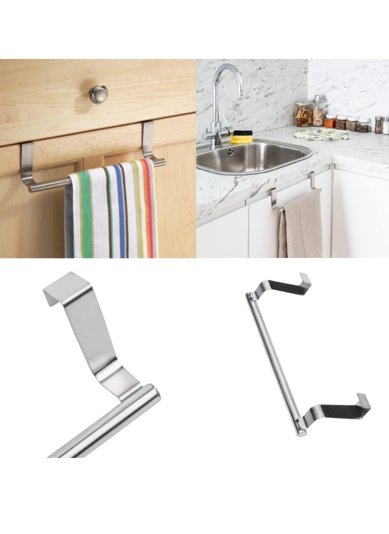 2pcs Kitchen Towel Bar Holder, Fits on Cupboards Over Cabinet Door, Towel and Wash Cloth Hanging Storage Accessories, Strong Modern Design Stainless Steel