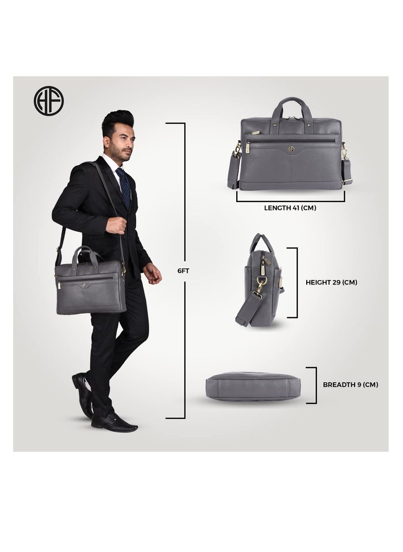 Laptop Bag for Men - Leather Office Bag with Multiple Compartments -Fits 14/15.6/16 Inch Laptop Bag -Messenger and Shoulder Bag for Travel - Water Resistant - Graphite Grey