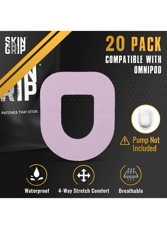 Skin Grip CGM Patches for Insulet Omnipod (20-Pack), Waterproof & Sweatproof for 10-14 Days, Pre-Cut Adhesive Tape, Continuous Glucose Monitor Protection(Pastel)