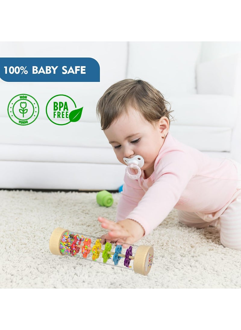 Baby Rain Stick,Wooden Rainmaker Montessori Toys for Babies 6-12 Months,Baby Rattle Sensory Development Toys, Infant Musical Toys for Newborn Boys Girls 1 Year Old Toddlers