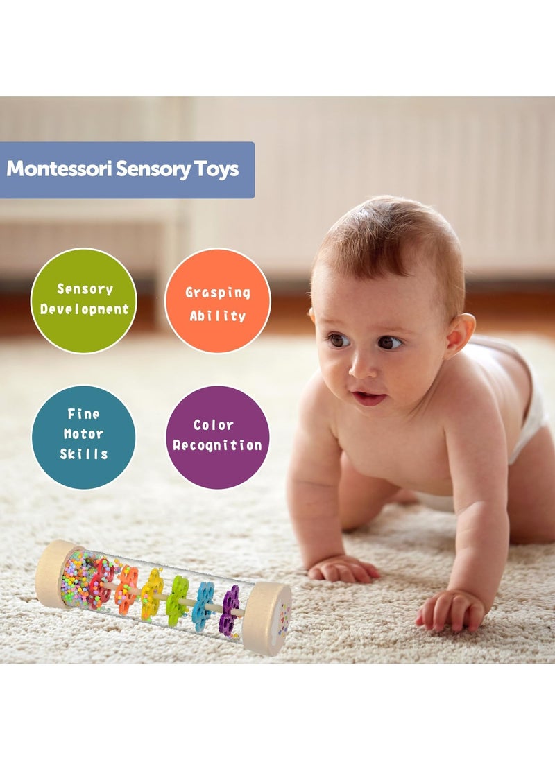 Baby Rain Stick,Wooden Rainmaker Montessori Toys for Babies 6-12 Months,Baby Rattle Sensory Development Toys, Infant Musical Toys for Newborn Boys Girls 1 Year Old Toddlers