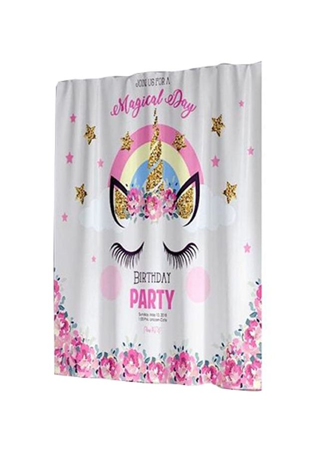 Unicorn Printed Shower Curtain With Hook White/Pink/Black 165x180cm