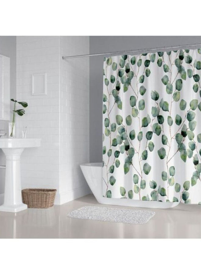 Leaves Printed Shower Curtain With Hooks White/Green/Brown 165x180centimeter