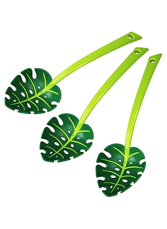 Green monstera leaf colander, leafy jungle spoon soup, pasta, salad slotted spoon (pack of 3)