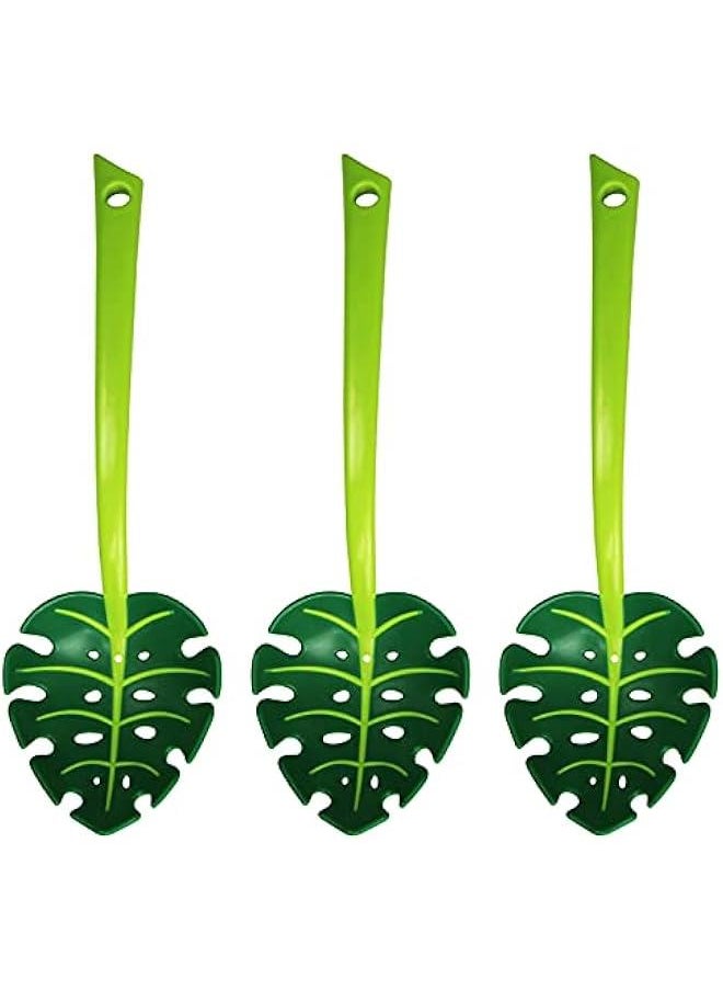 Green monstera leaf colander, leafy jungle spoon soup, pasta, salad slotted spoon (pack of 3)