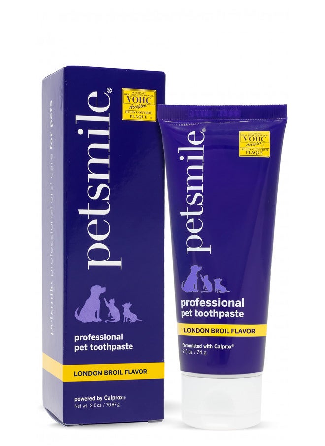 Petsmile Professional Pet Toothpaste - Cat & Dog Teeth Cleaning Supplies - Controls Plaque, Tartar, & Bad Breath - VOHC Accepted Toothpaste - Pet Dental Care Essentials (London Broil, 2.5 Oz)