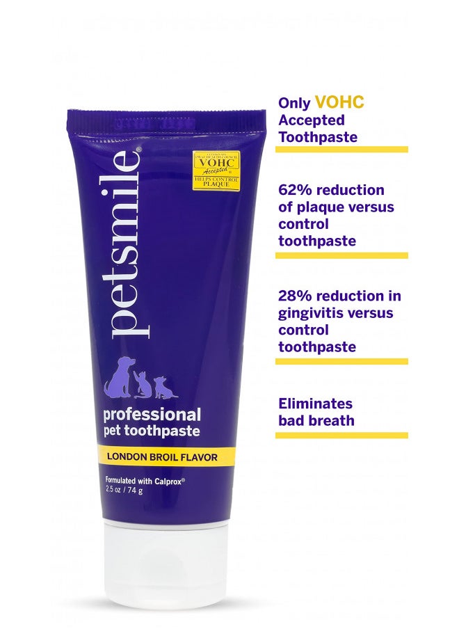 Petsmile Professional Pet Toothpaste - Cat & Dog Teeth Cleaning Supplies - Controls Plaque, Tartar, & Bad Breath - VOHC Accepted Toothpaste - Pet Dental Care Essentials (London Broil, 2.5 Oz)