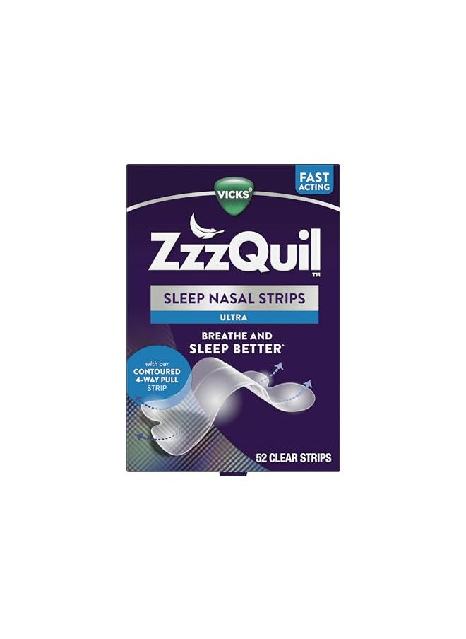 ZzzQuil, Sleep Nasal Strips, Clear Nighttime Nasal Strips, Instantly Opens Nose for Better Breathing, Reduces Nasal Congestion for Less Snoring and Better Sleep, Drug Free, Unscented, 52ct