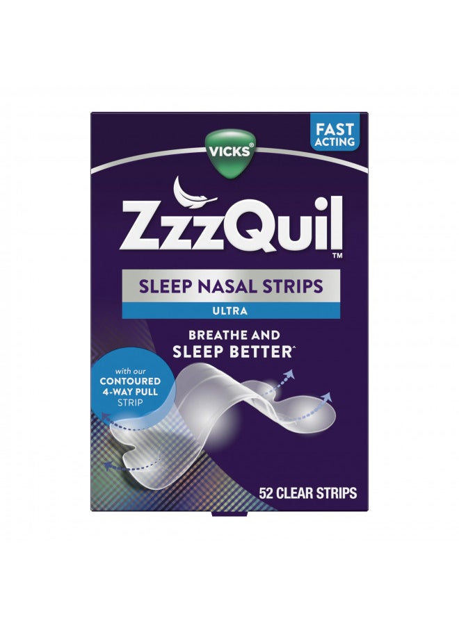 ZzzQuil, Sleep Nasal Strips, Clear Nighttime Nasal Strips, Instantly Opens Nose for Better Breathing, Reduces Nasal Congestion for Less Snoring and Better Sleep, Drug Free, Unscented, 52ct