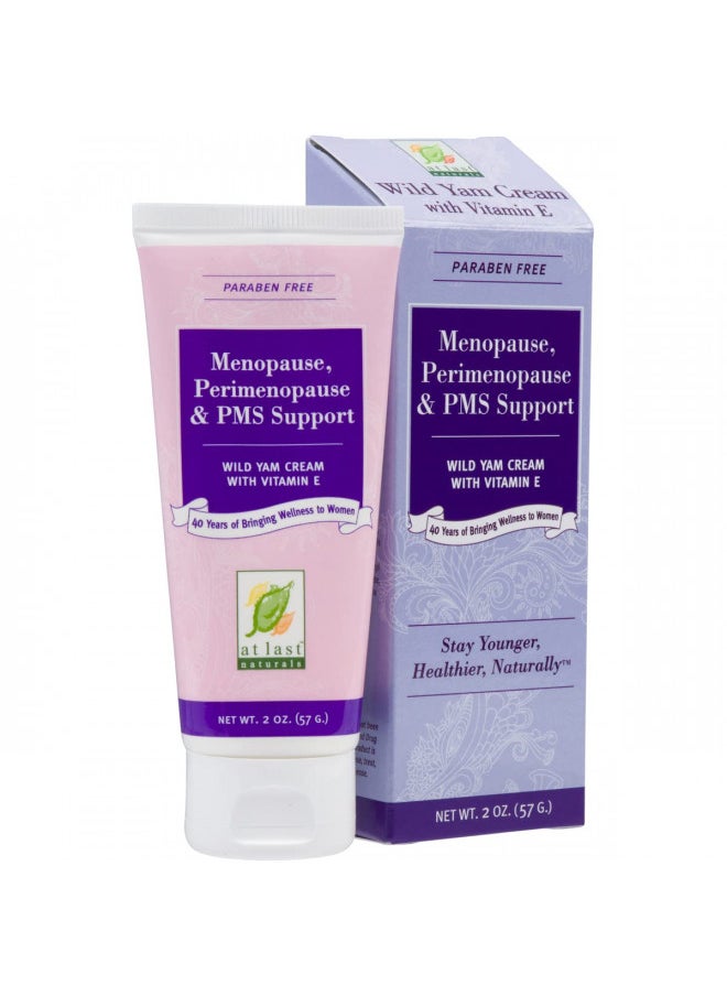 At Last Naturals Wild Yam Cream Menopause Relief, Perimenopause Support and PMS Relief with Vitamin E, Can Help to Naturally Reduce Hot Flashes (2 oz)