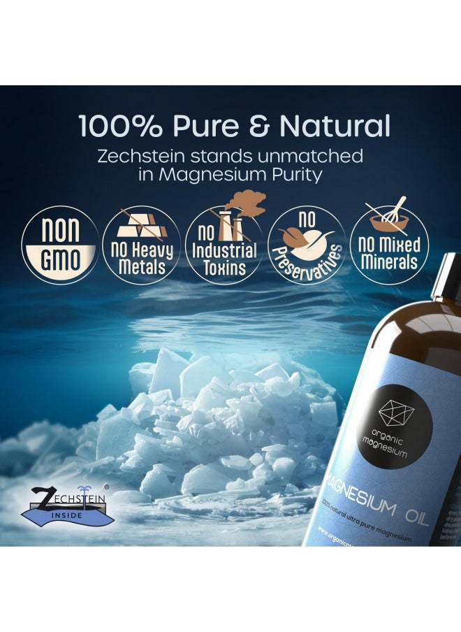 Organic Magnesium Spray Oil - 100% Pure Topical Magnesium Chloride For Leg Cramps From Ancient Zechstein Seabed | Perfect For Sports And Relaxing | For Adults And Kids (6,7Oz)