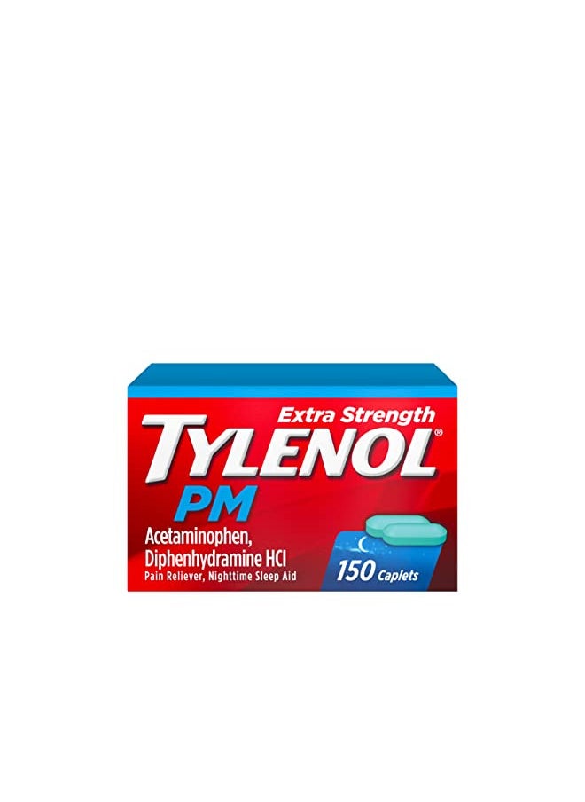 Tylenol PM Extra Strength Nighttime Pain Reliever & Sleep Aid Caplets, 500 mg Acetaminophen & 25 mg Diphenhydramine HCl, Relief for Nighttime Aches & Pains, Non-Habit Forming, 150 ct