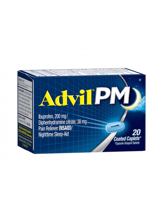 Advil PM (20 Count) Pain Reliever/Nighttime Sleep Aid Coated Caplet, 200mg Ibuprofen, 38mg Diphenhydramine