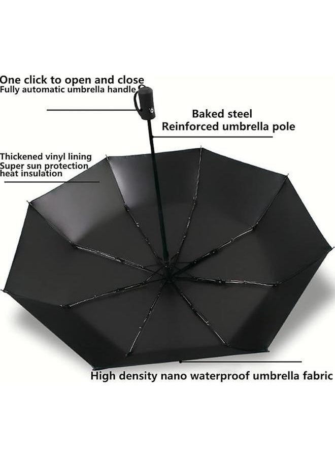 Windproof Travel Umbrella-8 Bone Self-opening Windproof Umbrella Waterproof Travel Umbrella, compact, light, automatic, sturdy and portable ergonomic handle portable umbrella,Sun Umbrella Black