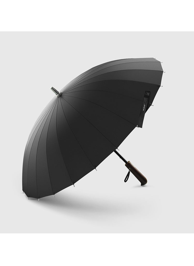 OLYCAT Reinforced 24-Rib Umbrella with Wooden Handle Black