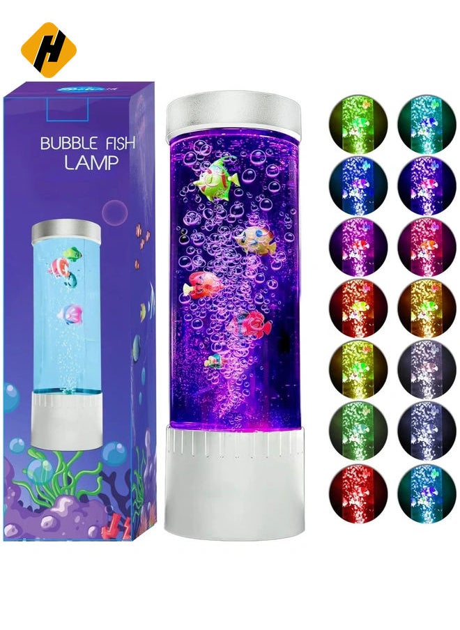 Bubble Fish Lava Lamp | Desktop Sensory LED Bubble Lamp | Color Changing Aquarium lamp | Artificial Fish Tank with Moving Fish, Sea Horse, Jellyfish | Gift for Kids, Adults, ADHD & Autism