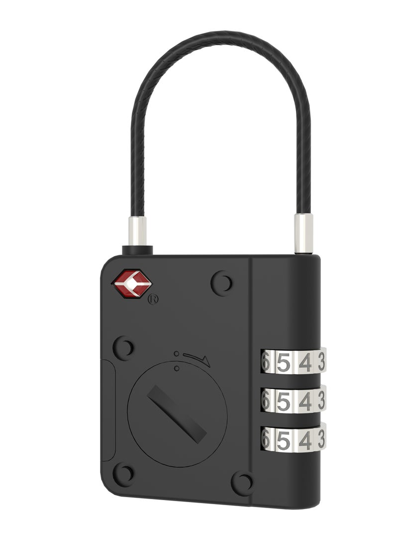 TabiLock TSA Luggage Lock / Aluminum Alloy Finish / Safe Inspection / No Damage / Number Lock / Steel Cable /  Anti Theft / Replaceable Battery /  120 Days Working Time / Works With Apple Find - Black