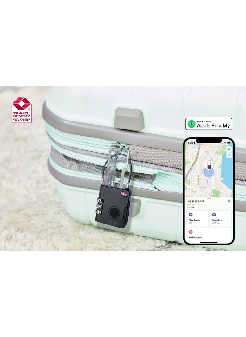 TabiLock TSA Luggage Lock / Aluminum Alloy Finish / Safe Inspection / No Damage / Number Lock / Steel Cable /  Anti Theft / Replaceable Battery /  120 Days Working Time / Works With Apple Find - Black