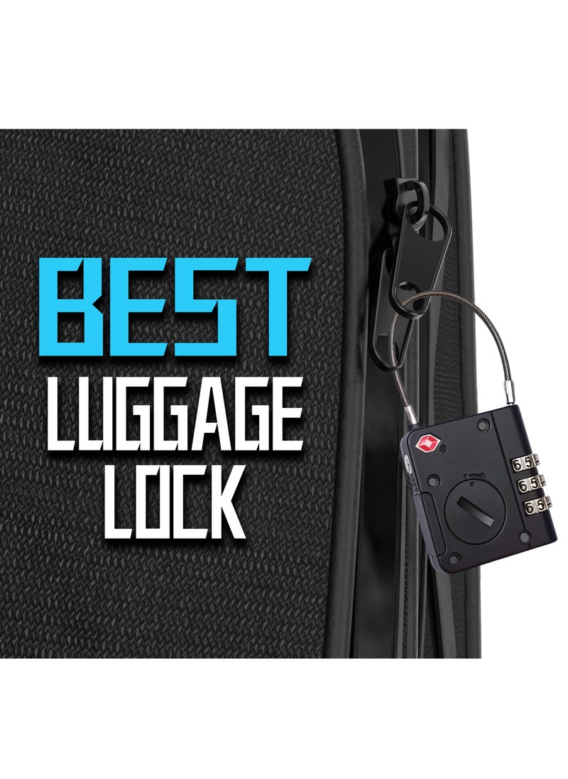 TabiLock TSA Luggage Lock / Aluminum Alloy Finish / Safe Inspection / No Damage / Number Lock / Steel Cable /  Anti Theft / Replaceable Battery /  120 Days Working Time / Works With Apple Find - Black