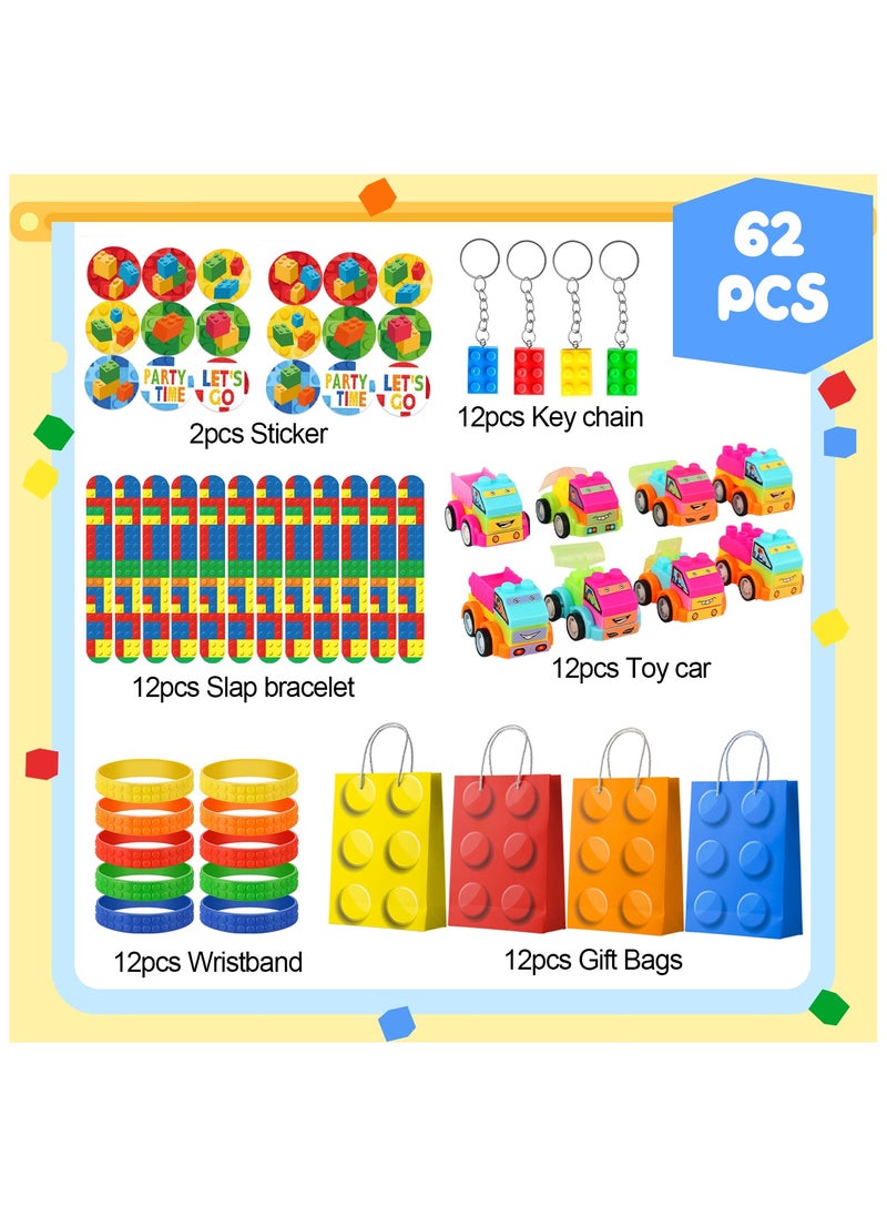 Building Block Birthday Party Favors,62 Pcs Building Blocks Party Favors Set- Building Block Favor Bags etc Building Block Themed Party Favors