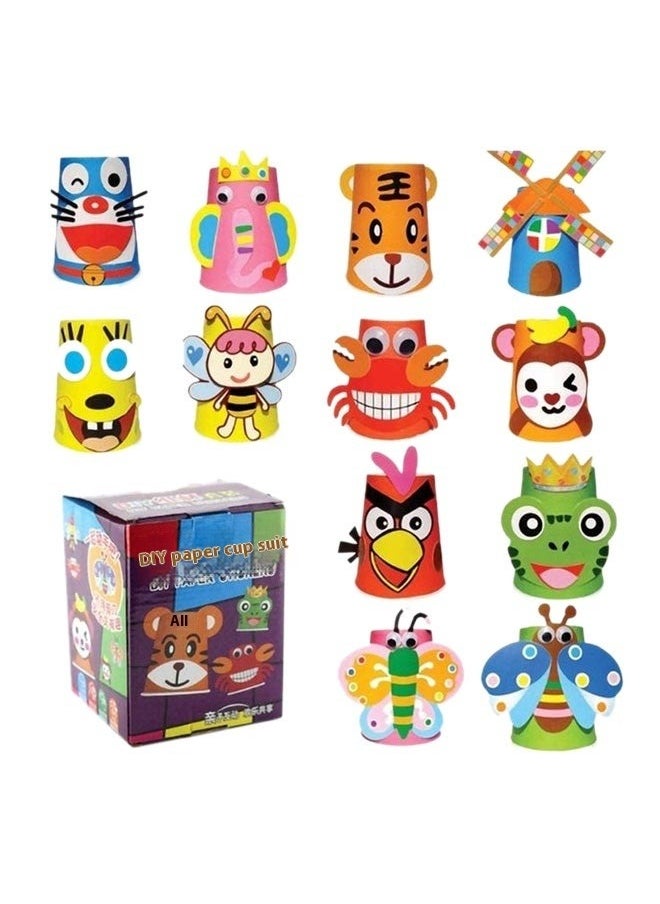 12-Pieces Paper Cups Craft Kit，3D DIY Paper Cups  Stickers Handmade Create Your Own Animal Arts and Crafts Cups Supplies for Kids Girls Boys Children Ages