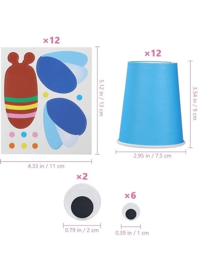 12-Pieces Paper Cups Craft Kit，3D DIY Paper Cups  Stickers Handmade Create Your Own Animal Arts and Crafts Cups Supplies for Kids Girls Boys Children Ages