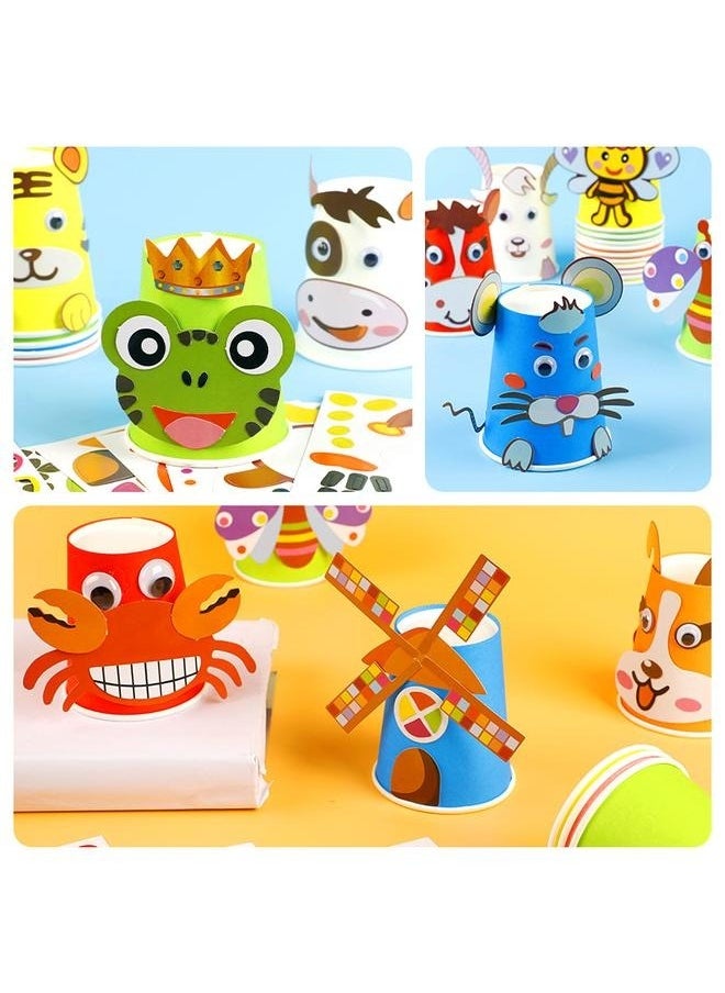 12-Pieces Paper Cups Craft Kit，3D DIY Paper Cups  Stickers Handmade Create Your Own Animal Arts and Crafts Cups Supplies for Kids Girls Boys Children Ages