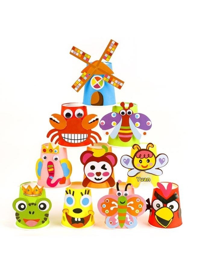 12-Pieces Paper Cups Craft Kit，3D DIY Paper Cups  Stickers Handmade Create Your Own Animal Arts and Crafts Cups Supplies for Kids Girls Boys Children Ages