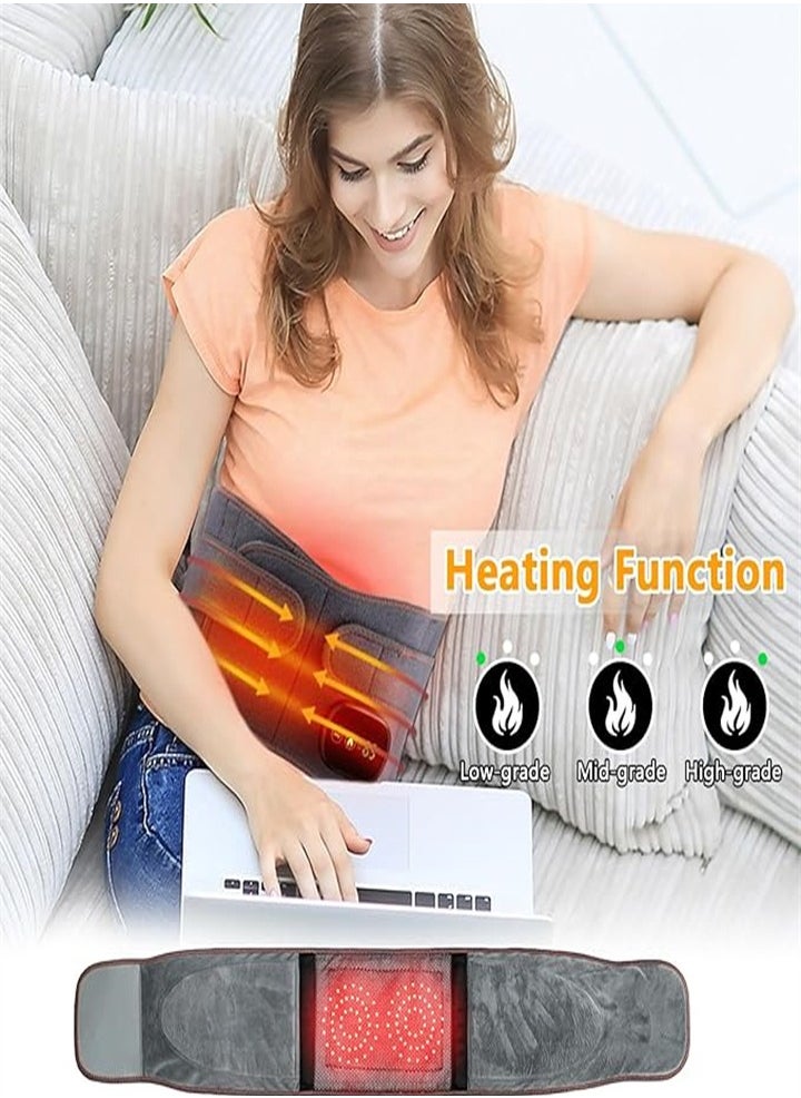 New Multifunctional Massage Heating Pad, Cordless Heated Back Support Massage for Men and Women, Back Heating Support Belt with 3 Vibration and Heat Settings (Gray)