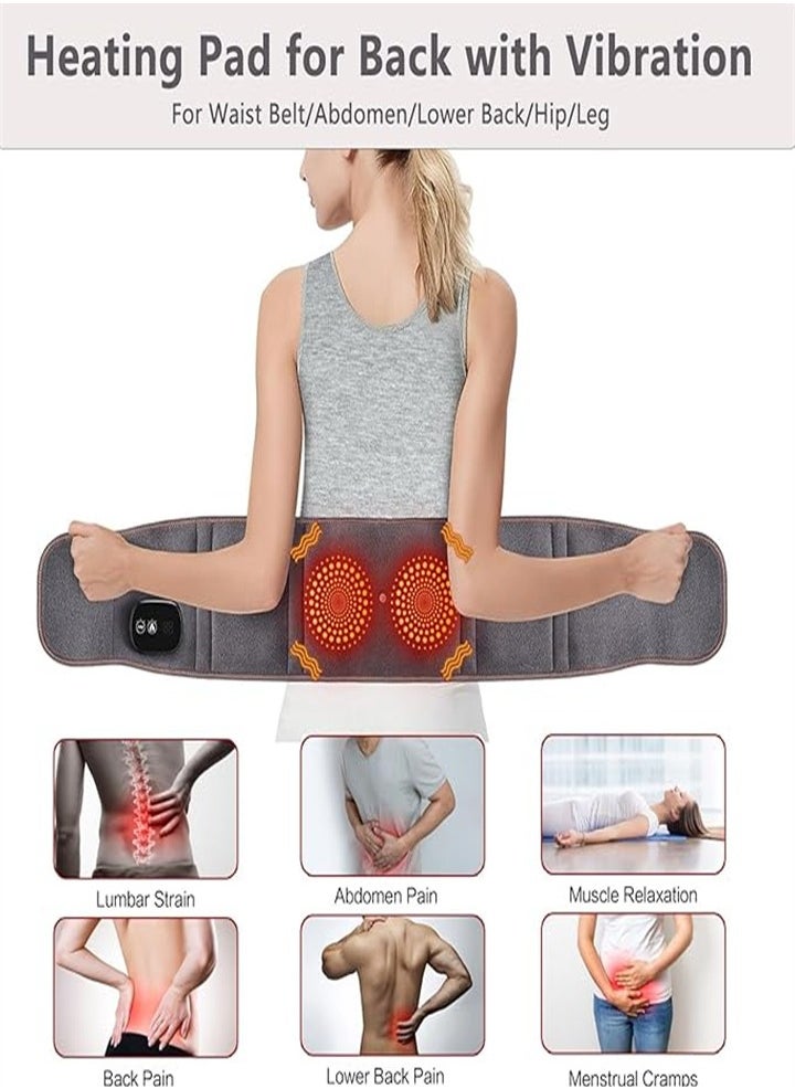 New Multifunctional Massage Heating Pad, Cordless Heated Back Support Massage for Men and Women, Back Heating Support Belt with 3 Vibration and Heat Settings (Gray)