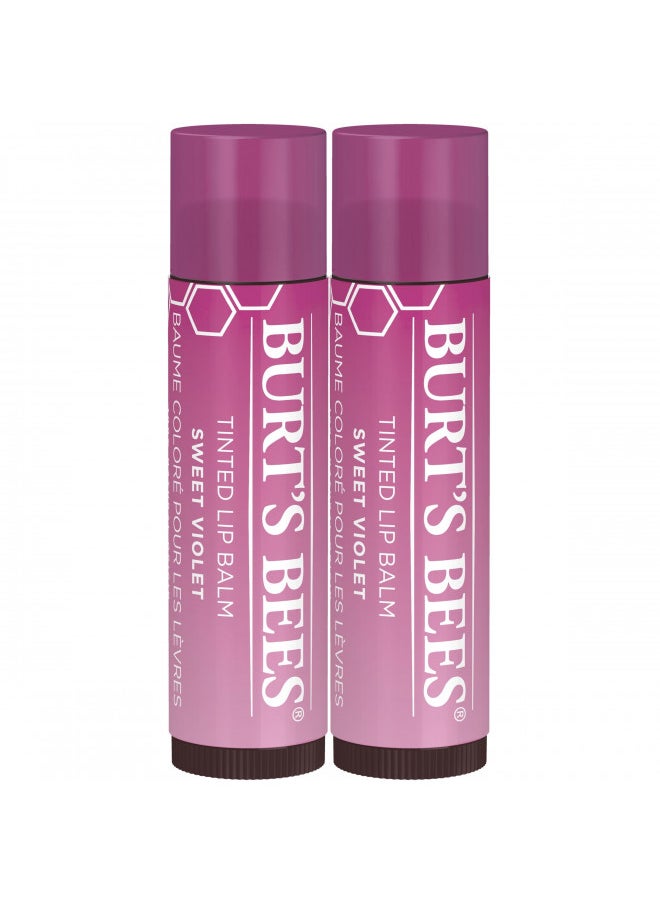 Burt's Bees Lip Balm, Tinted Moisturizing Lip Care for Women, for Dry Lips, 100% Natural, with Shea Butter, Sweet Violet (2 Pack)