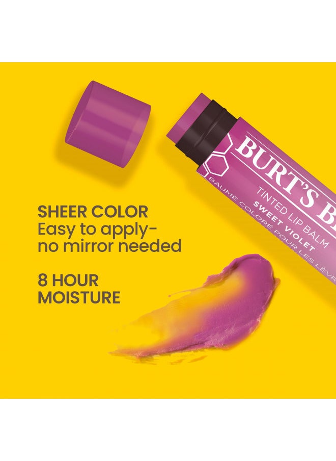 Burt's Bees Lip Balm, Tinted Moisturizing Lip Care for Women, for Dry Lips, 100% Natural, with Shea Butter, Sweet Violet (2 Pack)