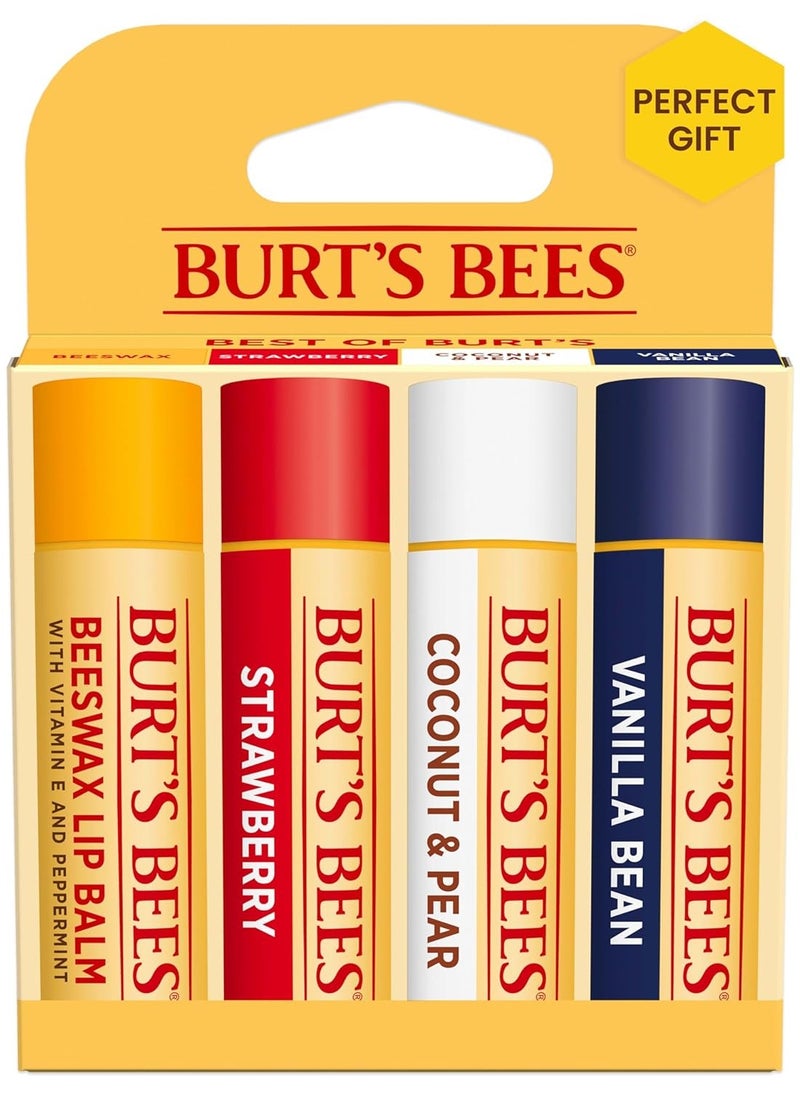 Burt's Bees Lip Balm Stocking Stuffers, Moisturizing Lip Care Christmas Gifts, Original Beeswax, Strawberry, Coconut & Pear, Vanilla Bean with Fruit Extracts, Natural Origin Lip Care (4-Pack)