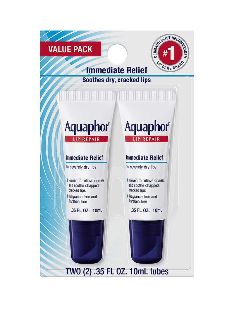 Aquaphor Lip Repair Tubes, Lip Ointment for Chapped Lips, Moisturizing Lip Balm, Two 0.35 ounce tubes