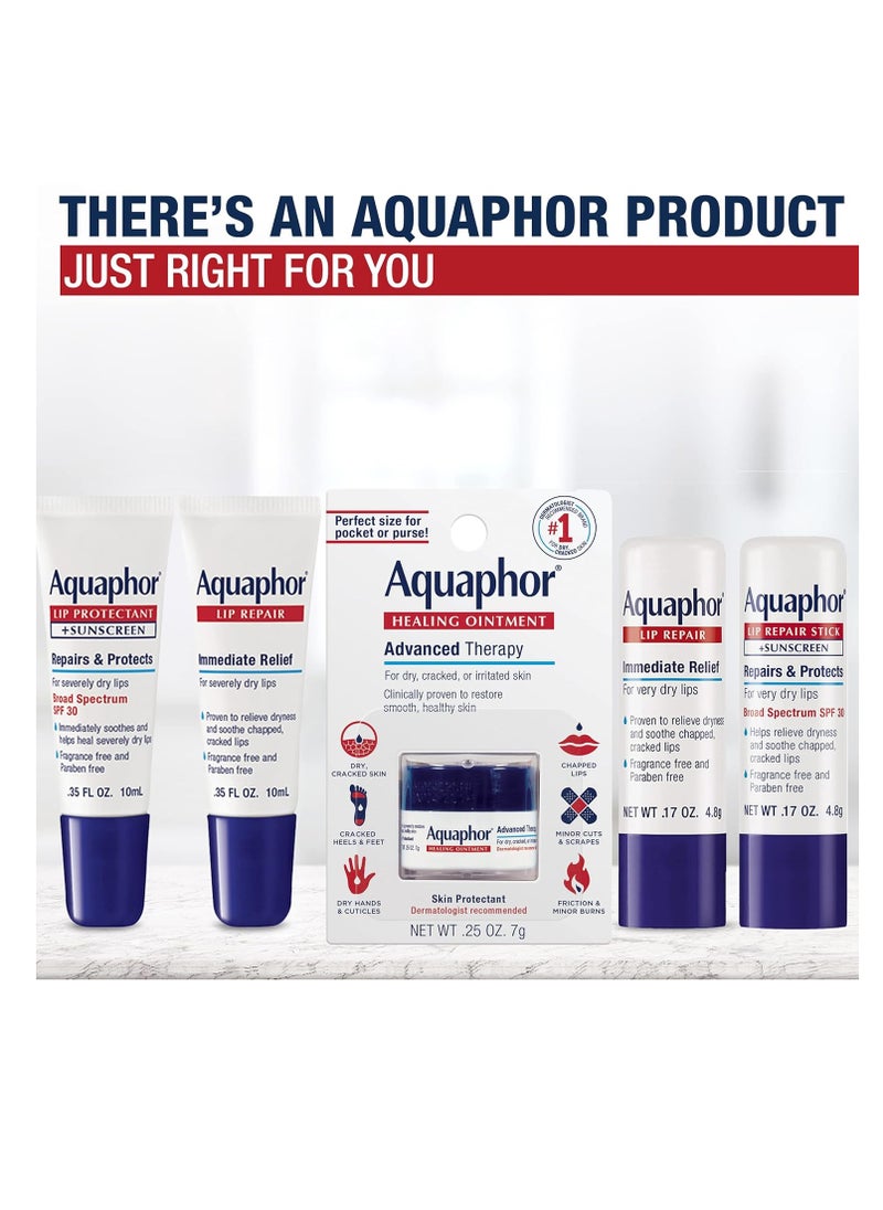 Aquaphor Lip Repair Tubes, Lip Ointment for Chapped Lips, Moisturizing Lip Balm, Two 0.35 ounce tubes