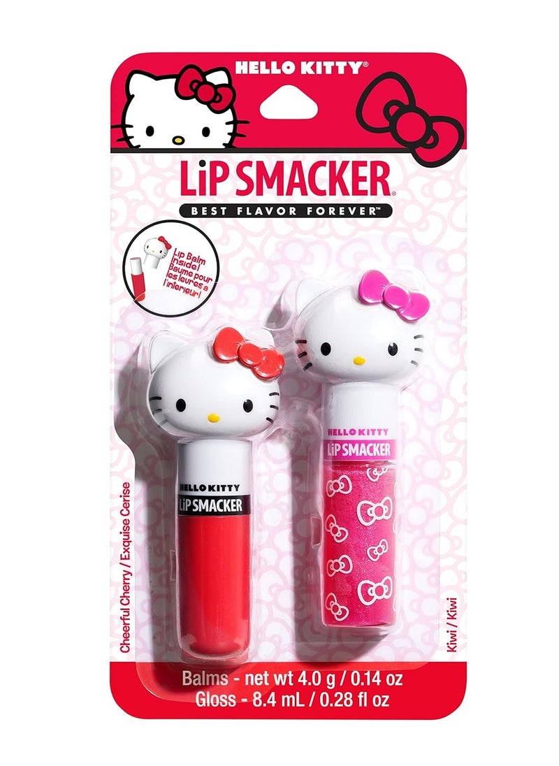 Lip Smacker Lippy Pals Swirls, Sanrio Hello Kitty, Flavored Moisturizing & Smoothing Soft Shine Lip Balm, Hydrating & Protecting Fun Tasty Glossy Finish, Cruelty-Free & Vegan - Cheerful Cherry, Kiwi