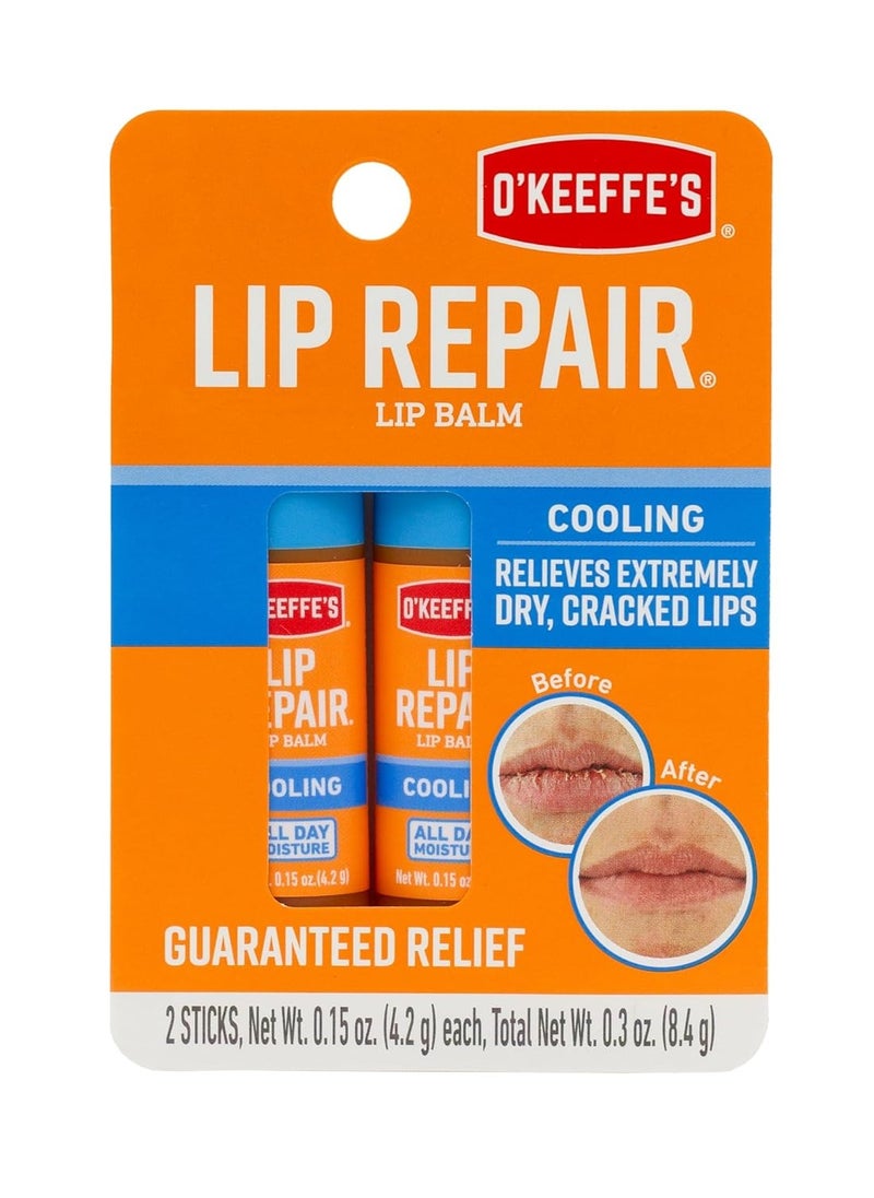 O'Keeffe's Cooling Relief Lip Repair Lip Balm for Dry, Cracked Lips, Stick, Twin Pack