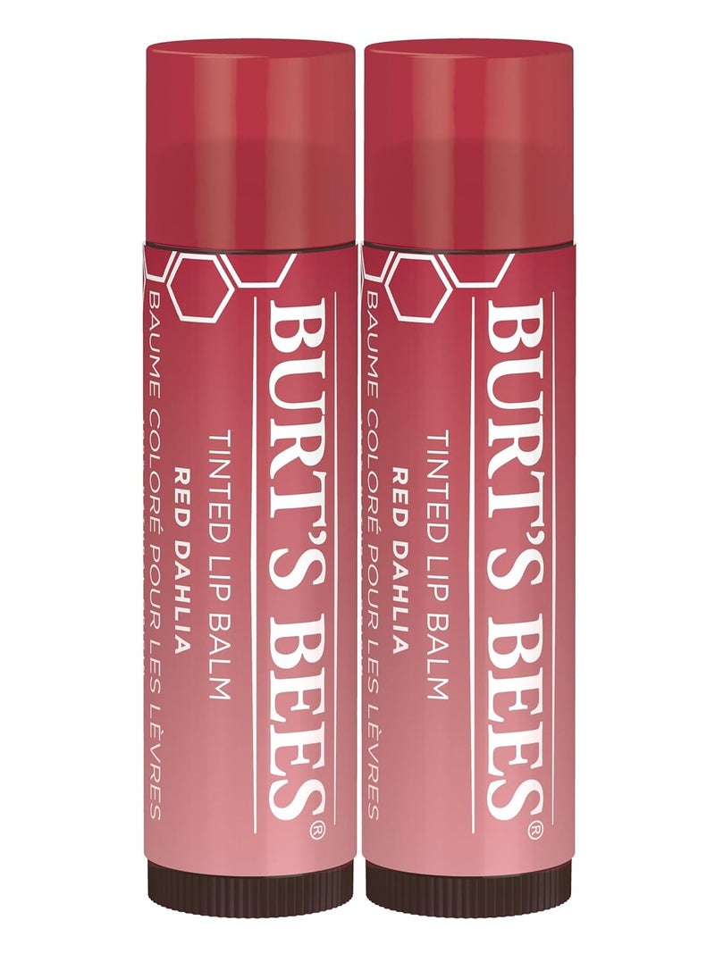 Burt's Bees Lip Tint Balm Stocking Stuffers Gifts, Long Lasting 2 in 1 Duo Tinted Balm Formula, Color Infused with Hydrating Shea Butter for a Natural Looking Buildable Finish, Red Dahlia (2-Pack)