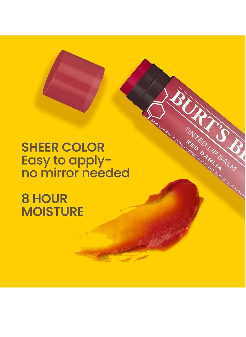 Burt's Bees Lip Tint Balm Stocking Stuffers Gifts, Long Lasting 2 in 1 Duo Tinted Balm Formula, Color Infused with Hydrating Shea Butter for a Natural Looking Buildable Finish, Red Dahlia (2-Pack)