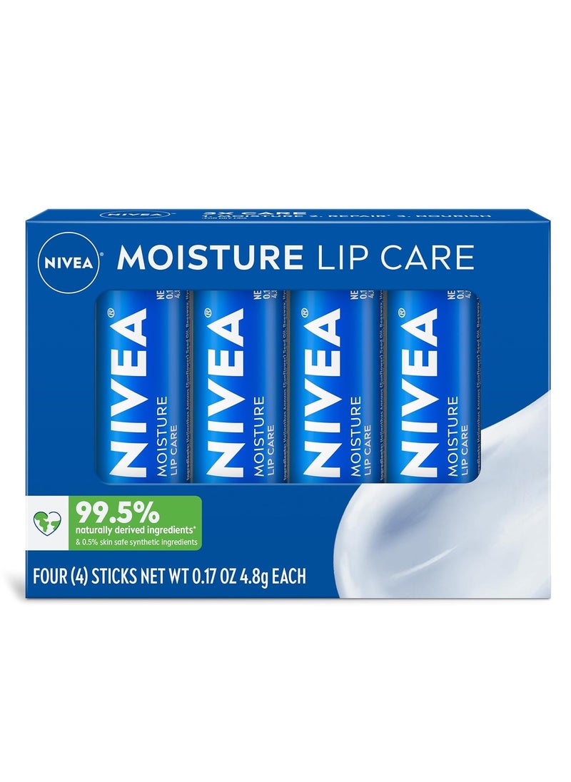 NIVEA Moisture Lip Care, Lip Balm Stick with Shea Butter, Jojoba Oil and Avocado Oil, 0.17 Oz, Pack of 4