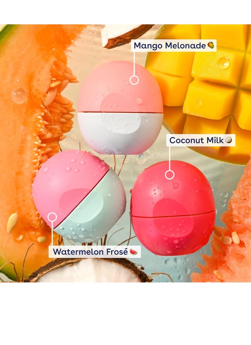 eos Juicy Vibes Lip Balm Variety Pack- Watermelon Frosé, Mango Melonade & Coconut Milk, All-Day Moisture Lip Care Products, 0.25 oz, 3-Pack