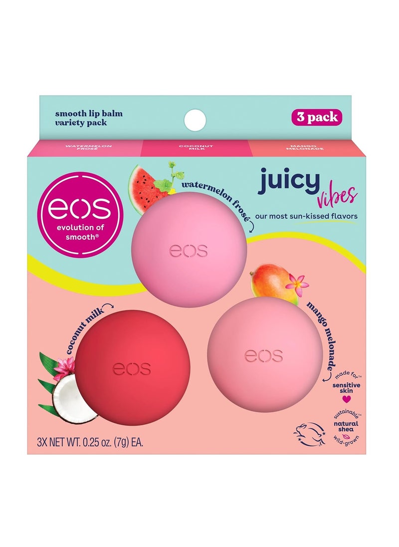 eos Juicy Vibes Lip Balm Variety Pack- Watermelon Frosé, Mango Melonade & Coconut Milk, All-Day Moisture Lip Care Products, 0.25 oz, 3-Pack