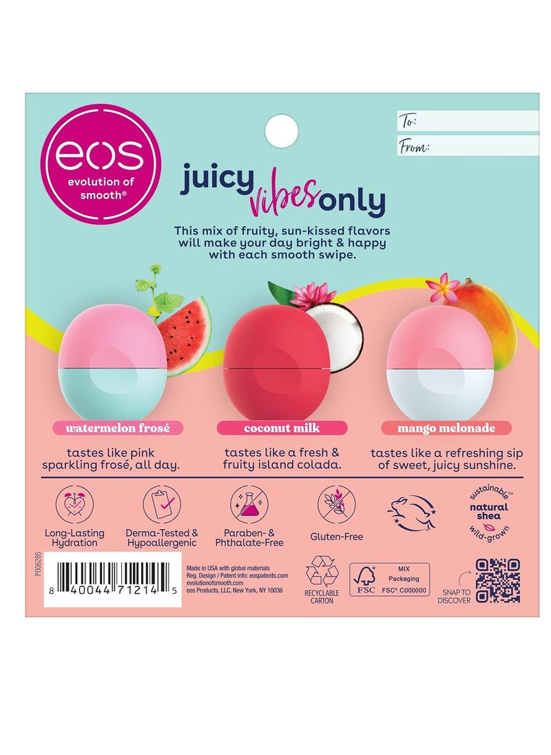 eos Juicy Vibes Lip Balm Variety Pack- Watermelon Frosé, Mango Melonade & Coconut Milk, All-Day Moisture Lip Care Products, 0.25 oz, 3-Pack