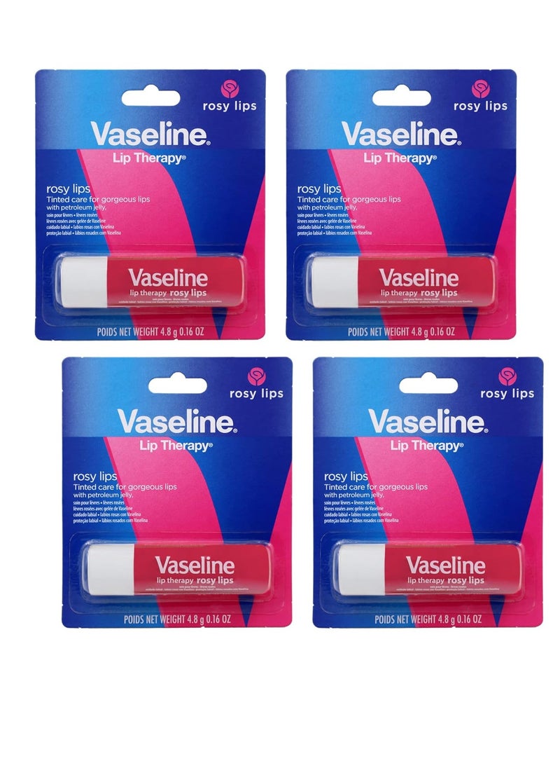 Vaseline Lip Therapy Care Rosy, Fast-Acting Nourishment, Ideal for Chapped, Dry, Cracked, or Damaged Lips, Lip Balm, 4-Pack, 0.16 Oz Each