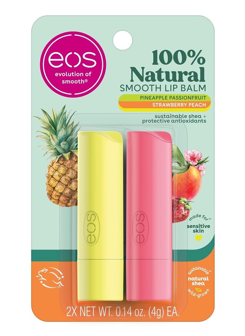 eos 100% Natural Lip Balm - Strawberry Peach and Pineapple Passionfruit, Dermatologist Recommended, All-Day Moisture, 0.14 oz, 2 Pack