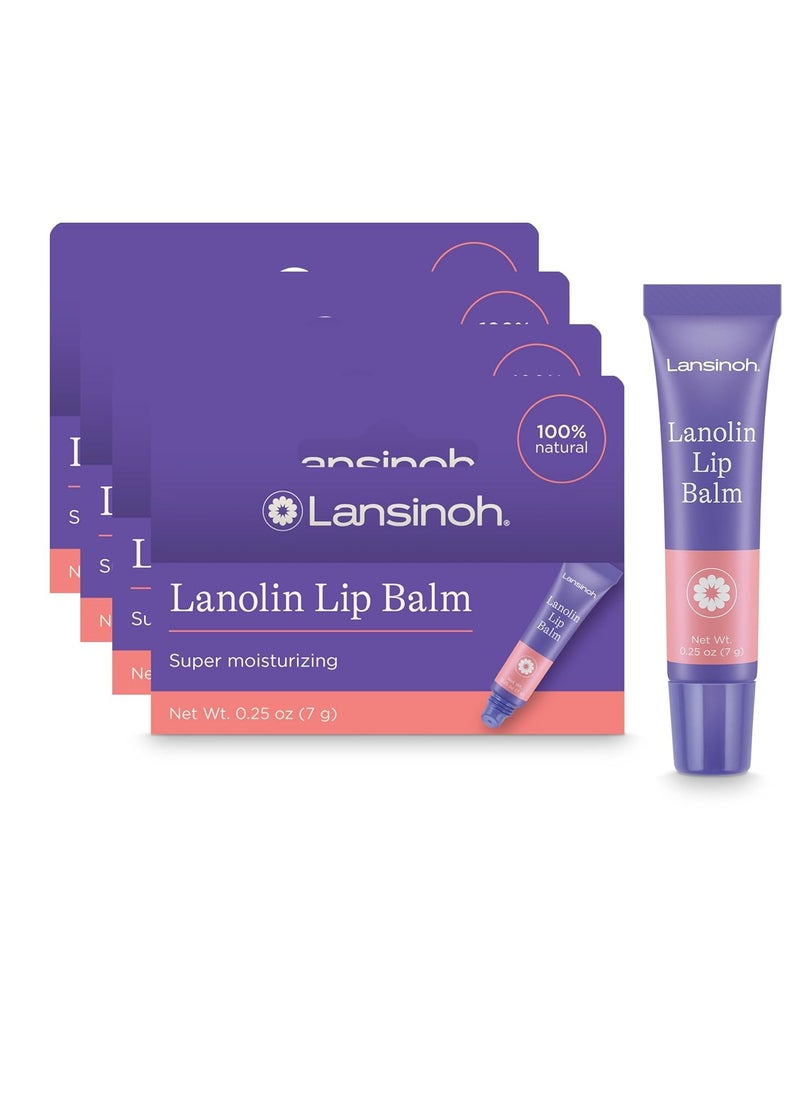 Lansinoh Lanolin Lip Balm, Moisturizing Lip Care, 4 Pack, 0.25 Ounces Each