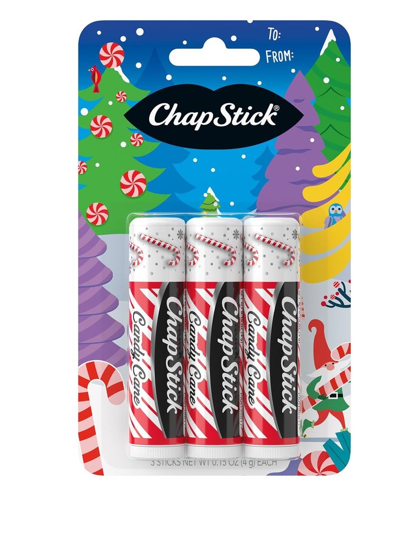 ChapStick Lip Balm, Candy Cane, 3-Count – Fresh & Minty Lip Moisturizer, Stocking Stuffer, 0.15 Oz Ea